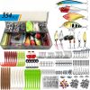 280Pcs/354Pcs Fishing bait set, water hook set for bass trout salmon, including minnow popper spoon bait, soft plastic worm bait, jig head hook