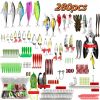 280Pcs/354Pcs Fishing bait set, water hook set for bass trout salmon, including minnow popper spoon bait, soft plastic worm bait, jig head hook